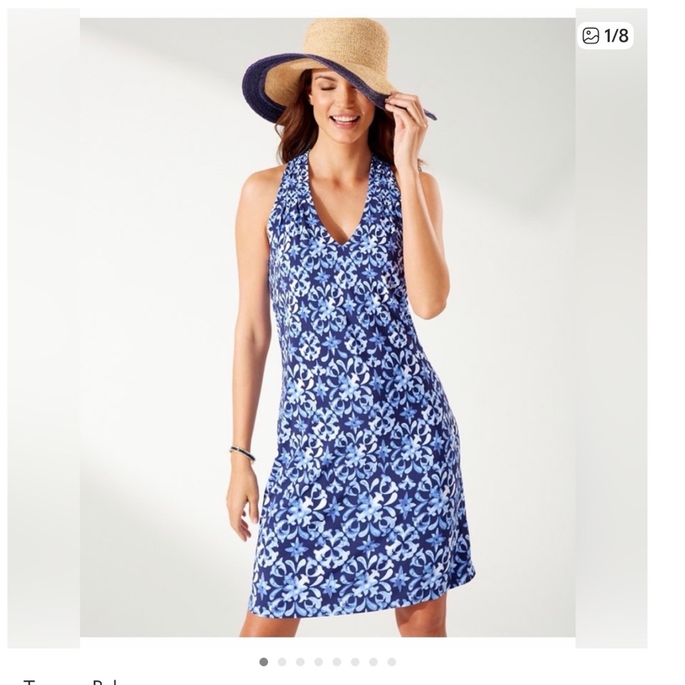 NWT Tommy Bahama Sandy Dollar Bay Blue and White Floral Dress